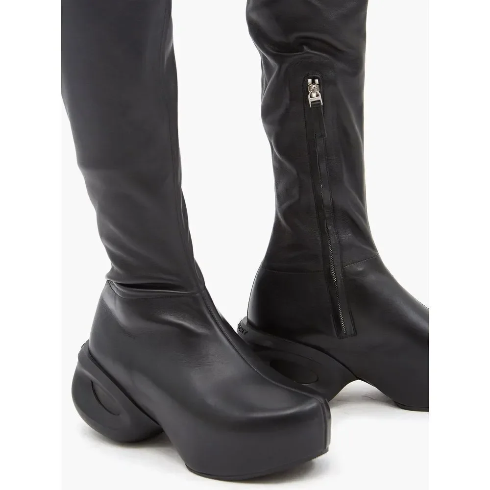 GIVENCHY G-Clog Lambskin Black Leather Over-the-knee Vouge Runway Boots Size 39